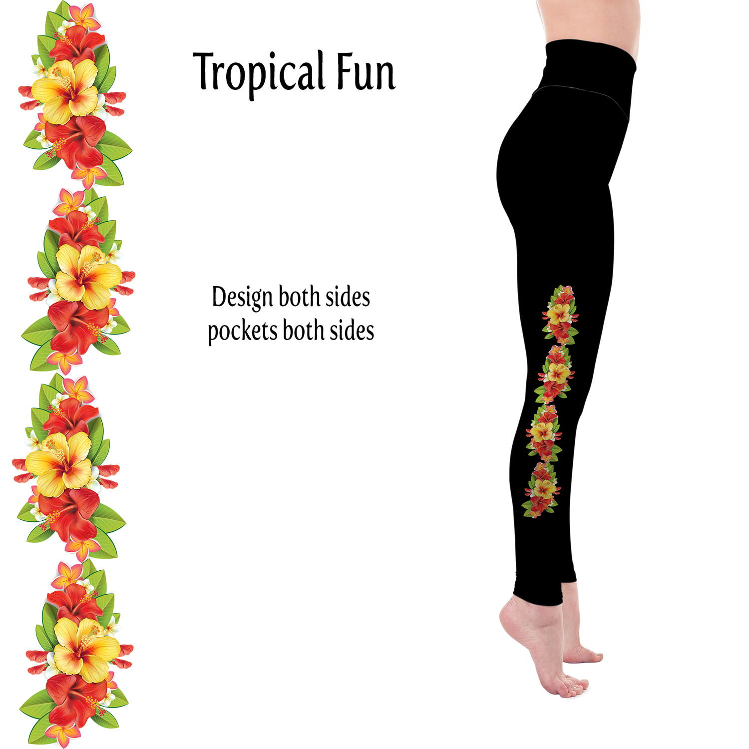 Tropical Floral Fun Handmade Leggings with Pockets MM